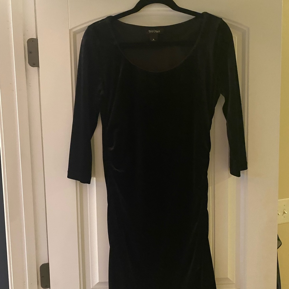 White Black 3/4 sleeve velvet dress